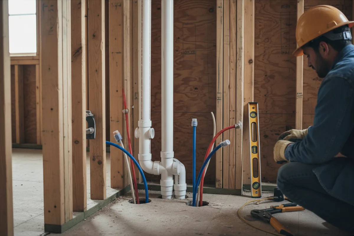 Drain and supply rough-in during Drain Cleaning in Maple Lake