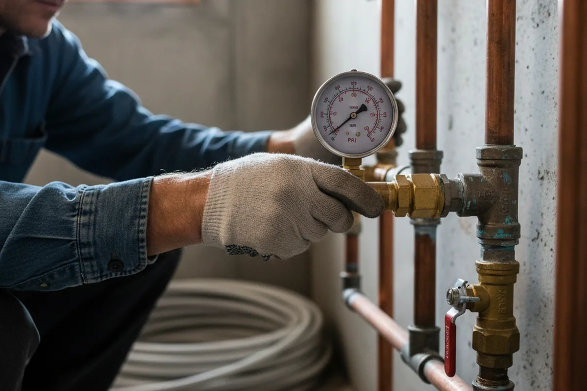 Pressure testing a repaired line during Water Line Repair in Maple Lake
